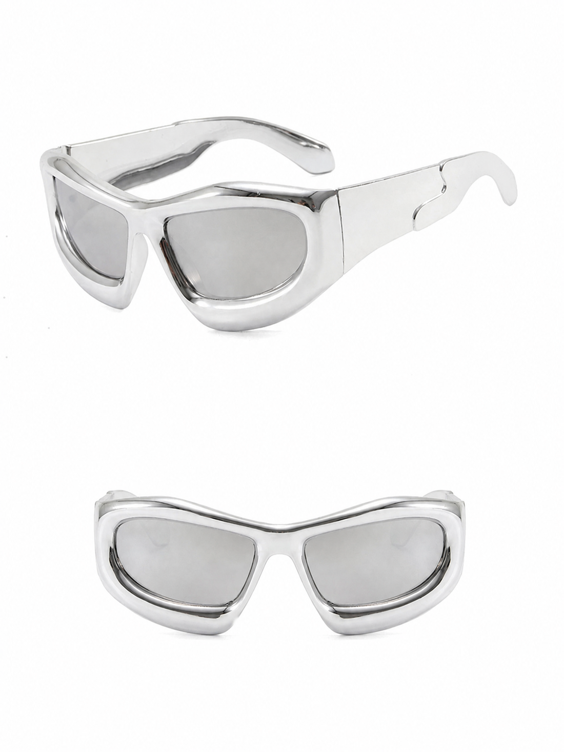 Brick Lane Y2K Futuristic Wrap Around Shield Sunglasses - White