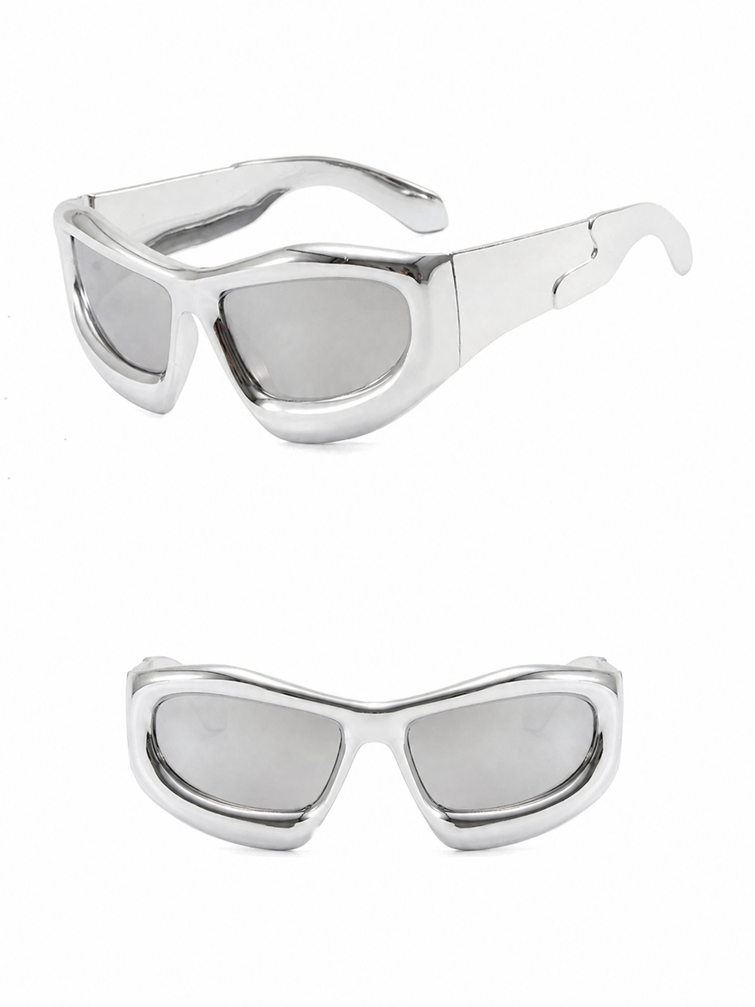 Brick Lane Y2K Futuristic Wrap Around Shield Sunglasses - White