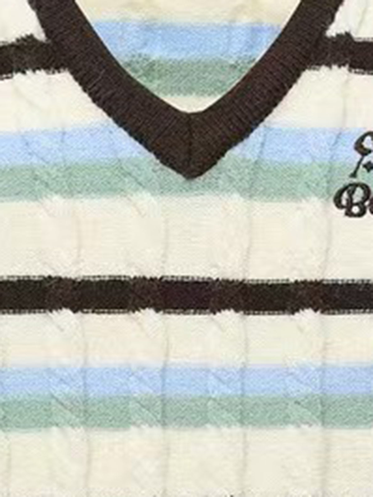 Blueberry Toast V-Neck Sweater – Cream Stripe