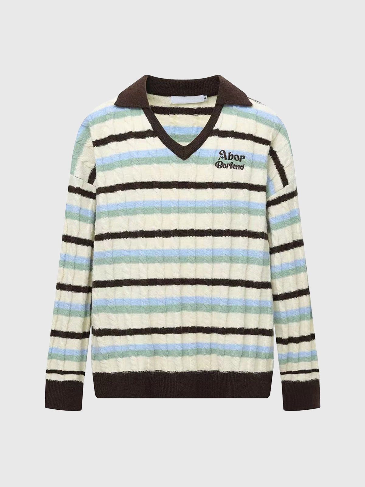 Blueberry Toast V-Neck Sweater – Cream Stripe
