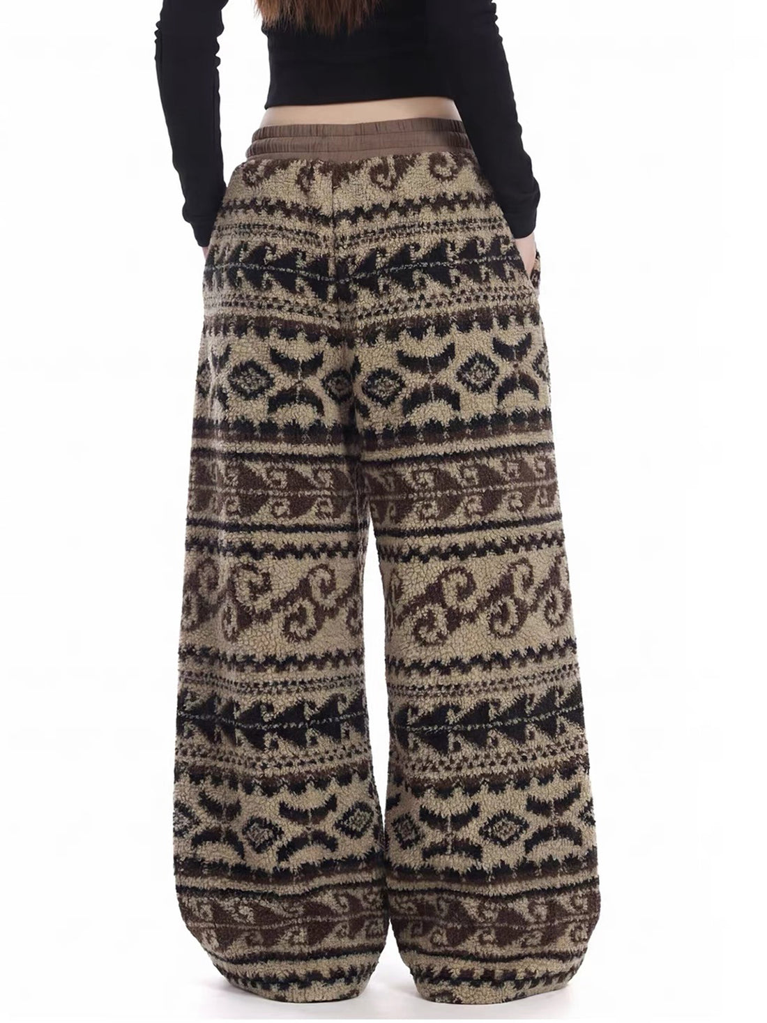 Brick Lane Wide-leg Aztec Pattern Knit Maxi Pants - Brown
