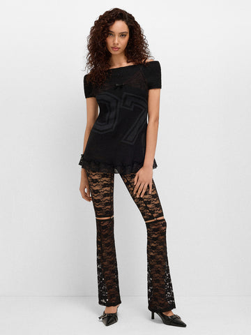 Split Lace Layer Legging – Night Black