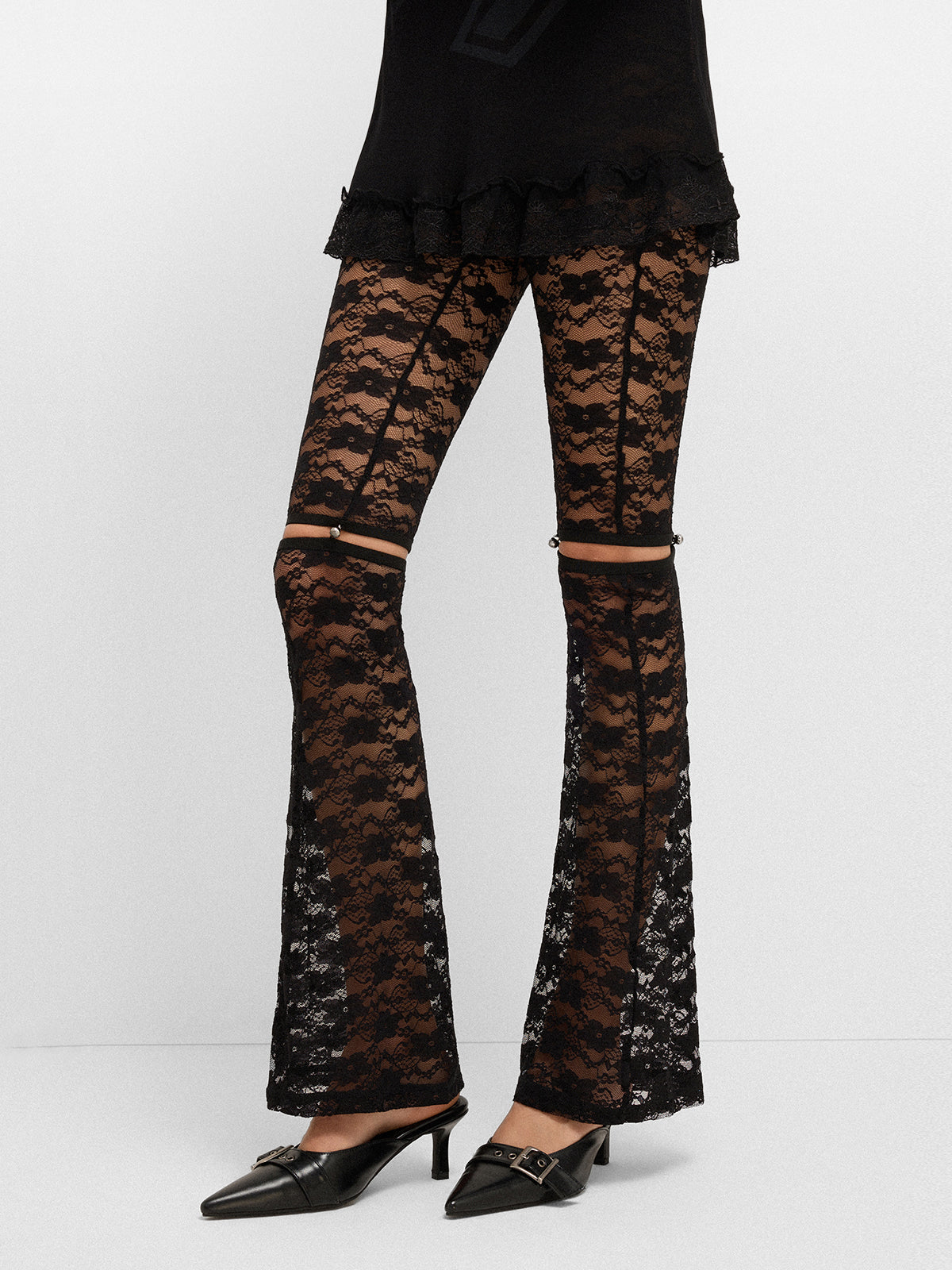 Split Lace Layer Legging – Night Black
