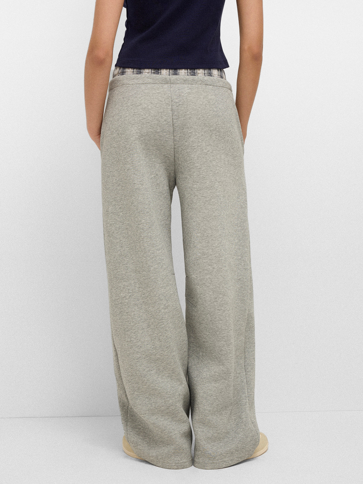 Quiet Plaid-Waist Pants - Fog Check