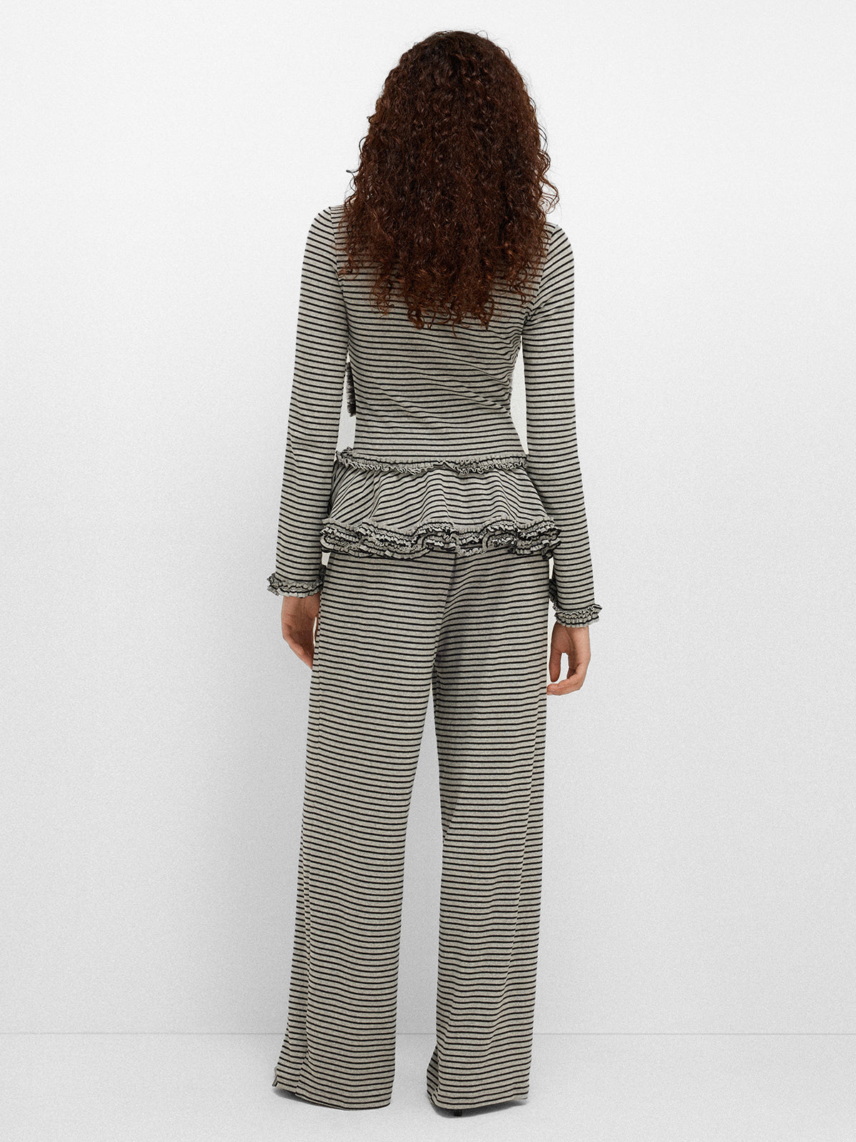 Grey Area Warning Set Peplum Top – Stripe Grey