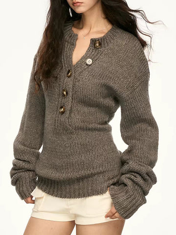 Co-ed Dorm Skimming Graphic Hooded Knit Top - Grey