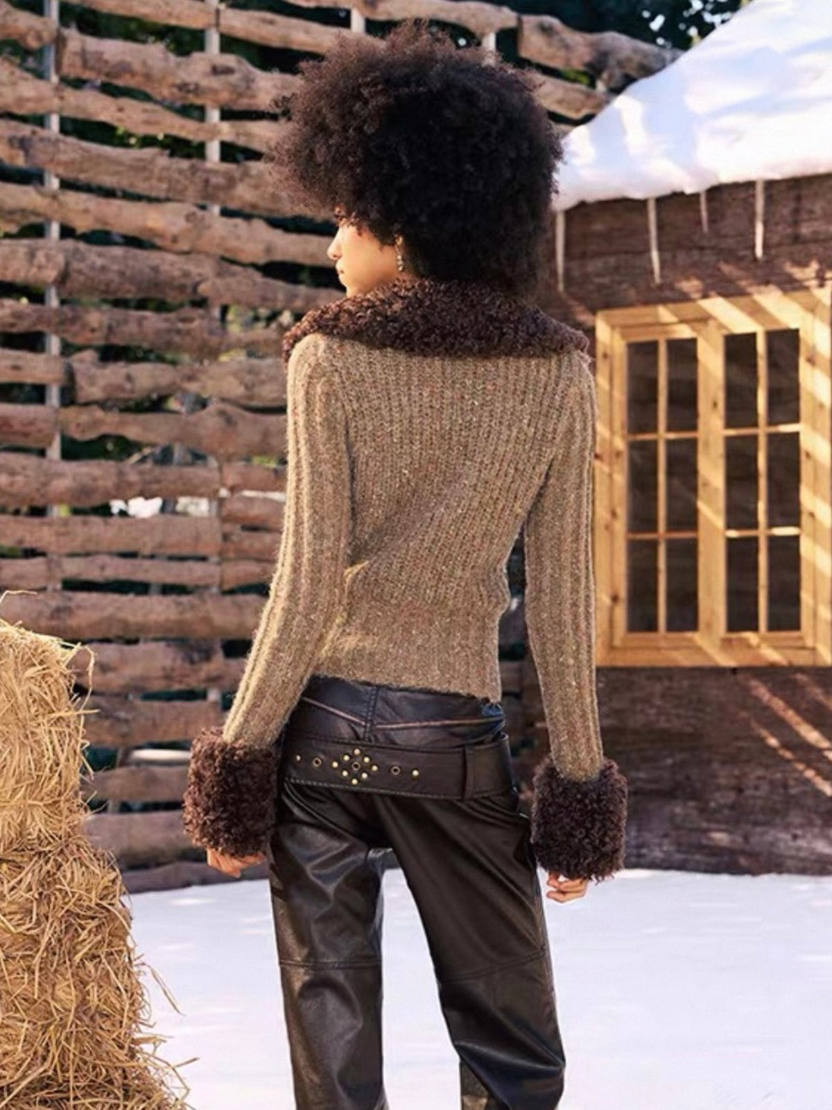 Brick Lane Skimming Patterned Long Sleeve Knit Top - Brown
