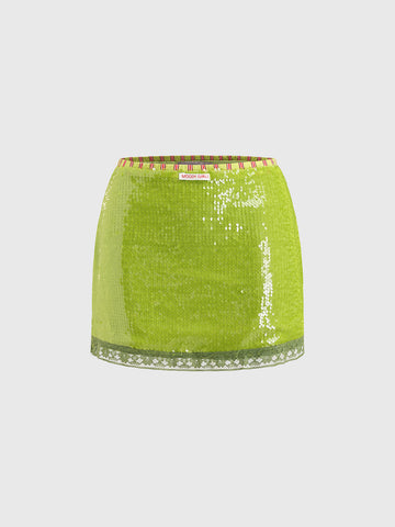 High Voltage Sequined Mini Skirt – Acid Green
