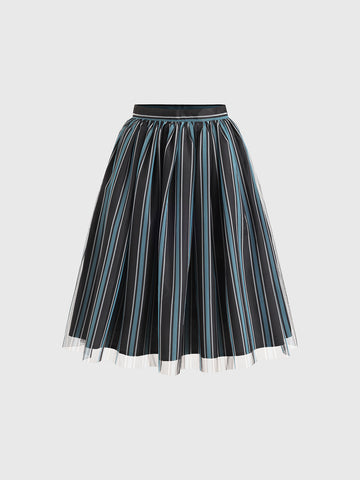 Tightrope Mesh Swing Skirt – Mocha Stripe