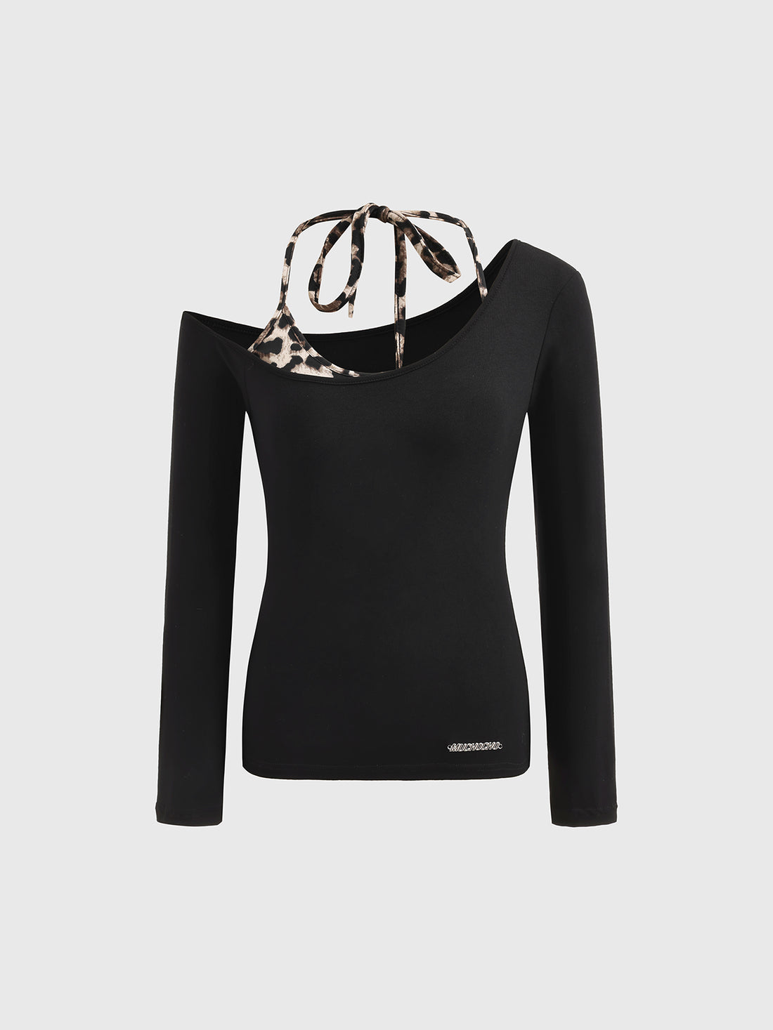 The hidden leopard Halter Grip Sleeve Top – Ink Black