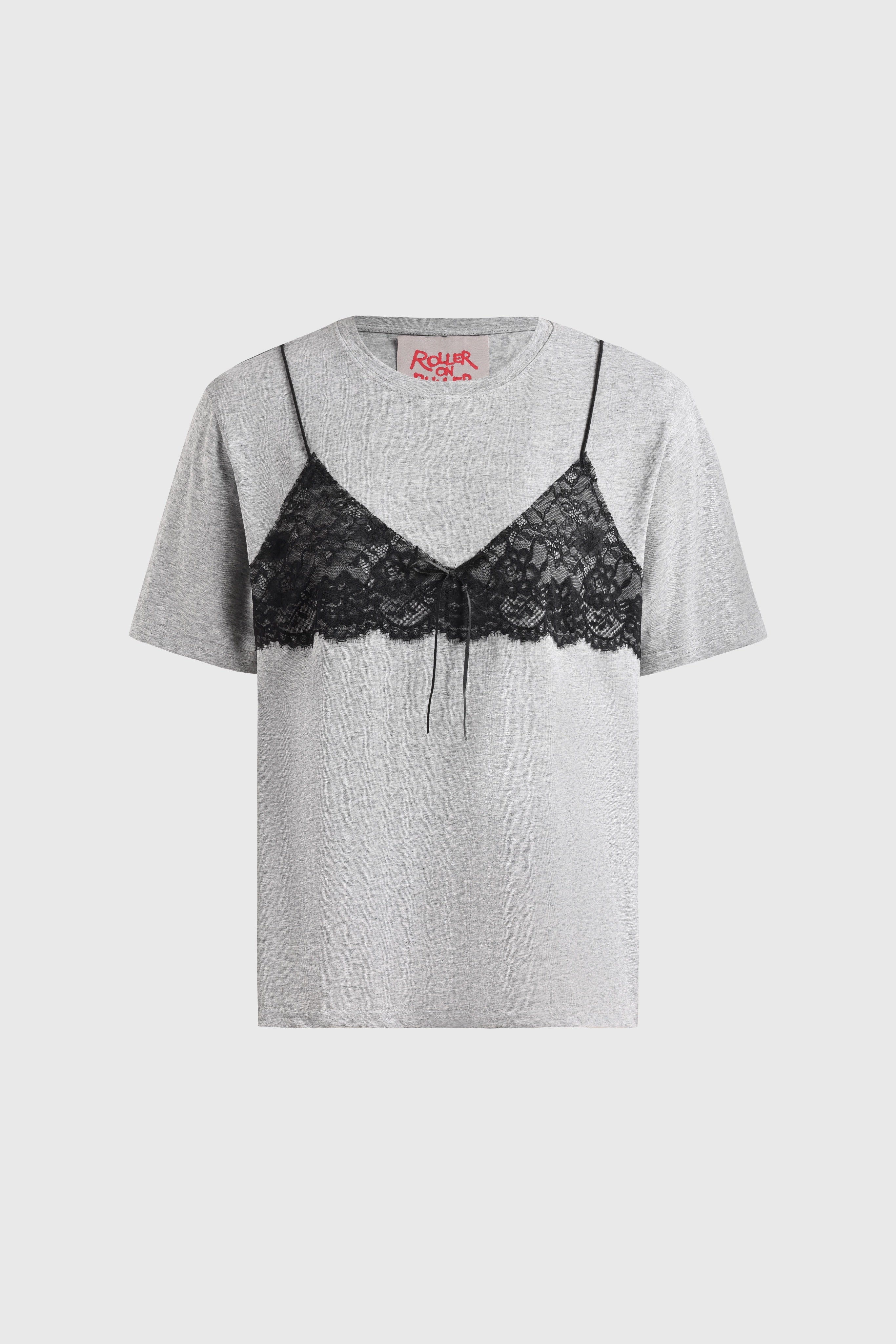 Brick Lane Layered-look Lace Cami T-Shirt - Grey