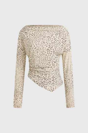 Brick Lane Asymmetric Rhinestone Leopard Top - Brown