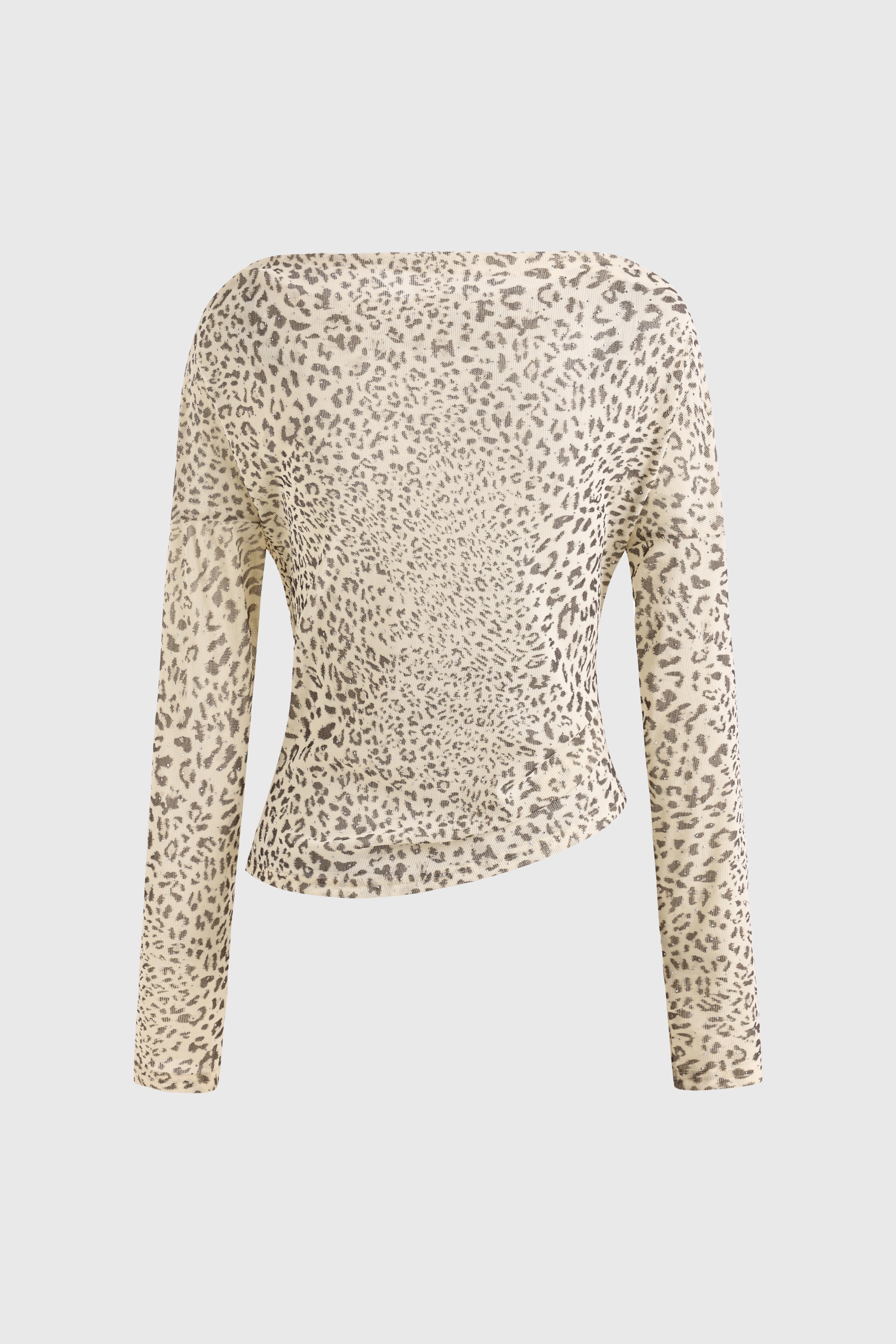 Brick Lane Asymmetric Rhinestone Leopard Top - Brown