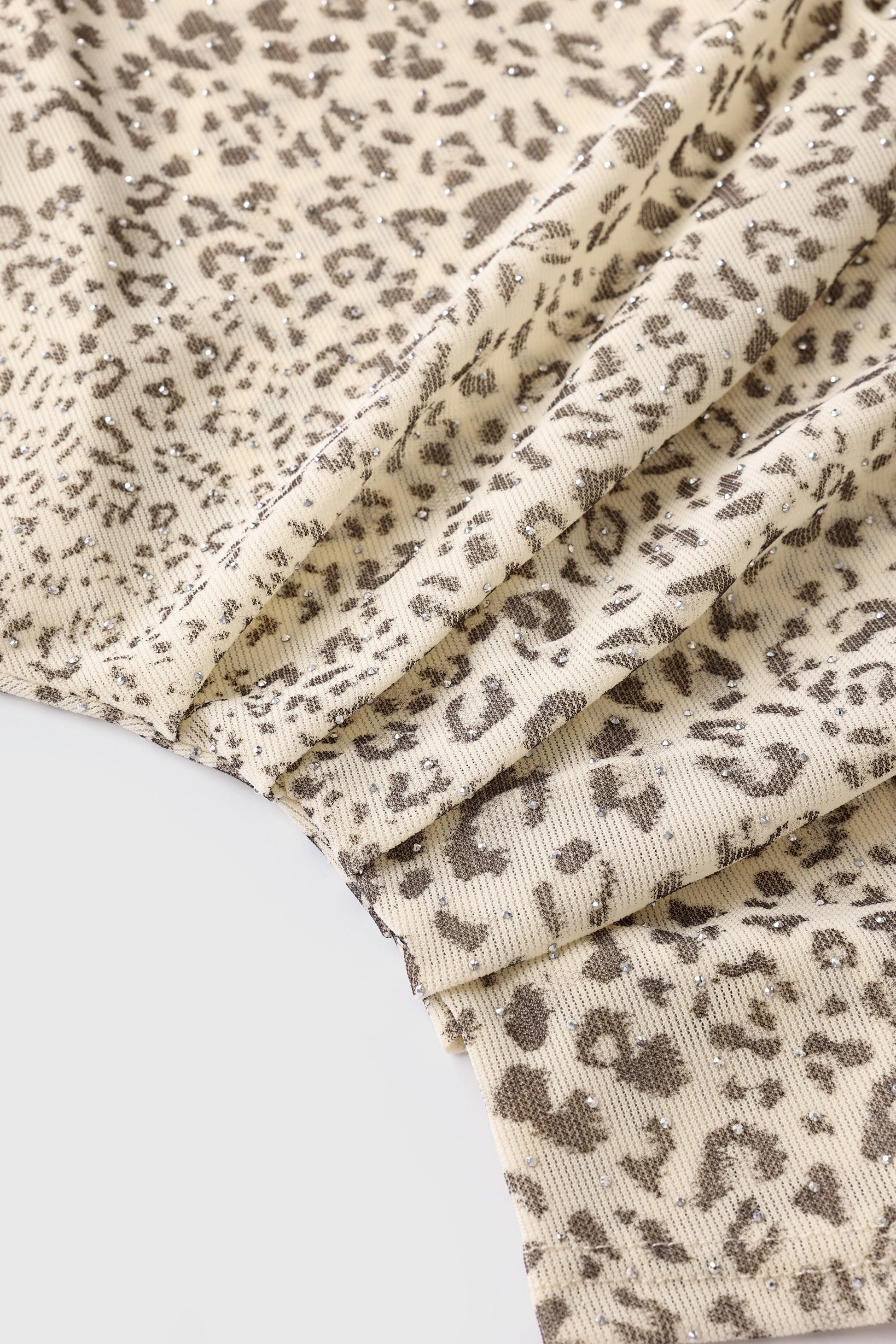Brick Lane Asymmetric Rhinestone Leopard Top - Brown