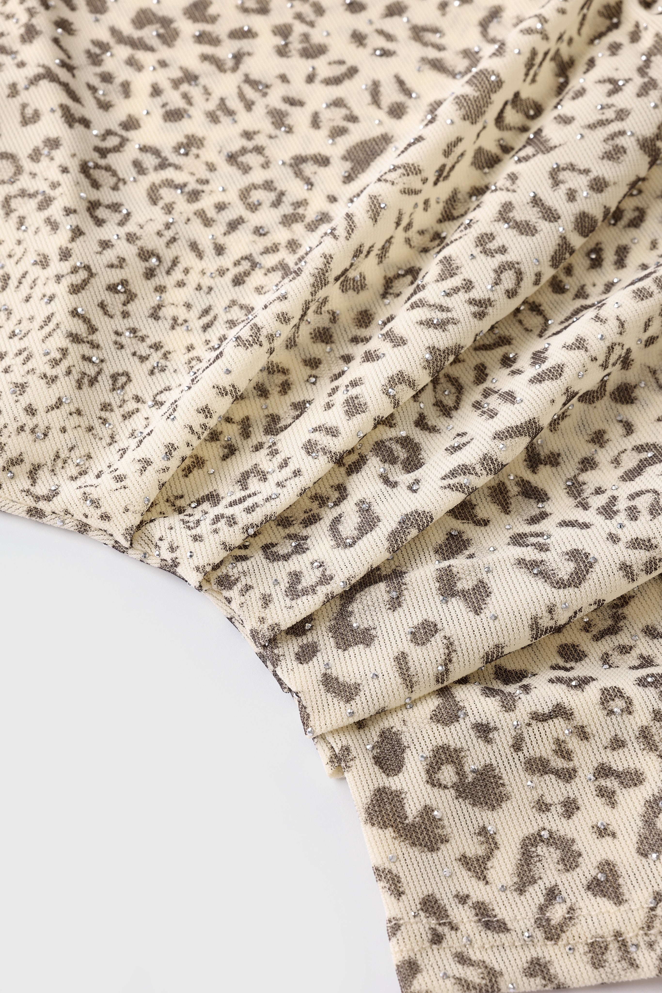 Brick Lane Asymmetric Rhinestone Leopard Top - Brown