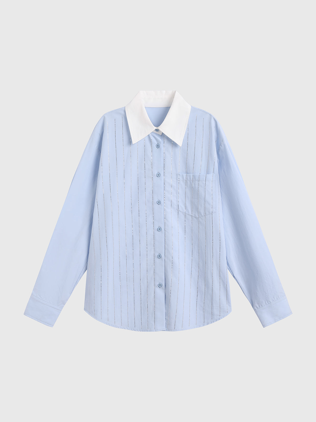Dolled Office Baggy Stripe Contrast Collar Shirt - Blue/White