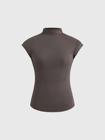Brick Lane Skimming Draped High Neck Sleeveless Top - Coffee