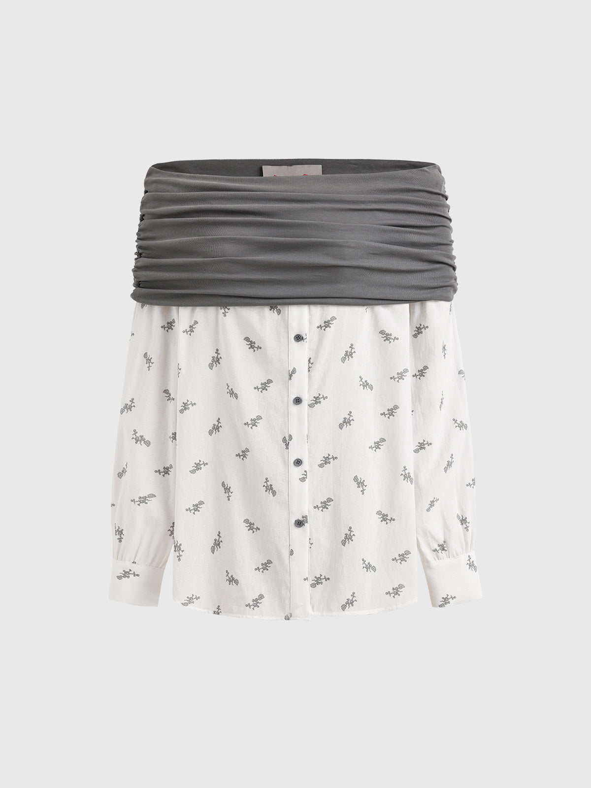 Dolled Office Off-shoulder Draped Patchwork Top - Charcoal/Cream
