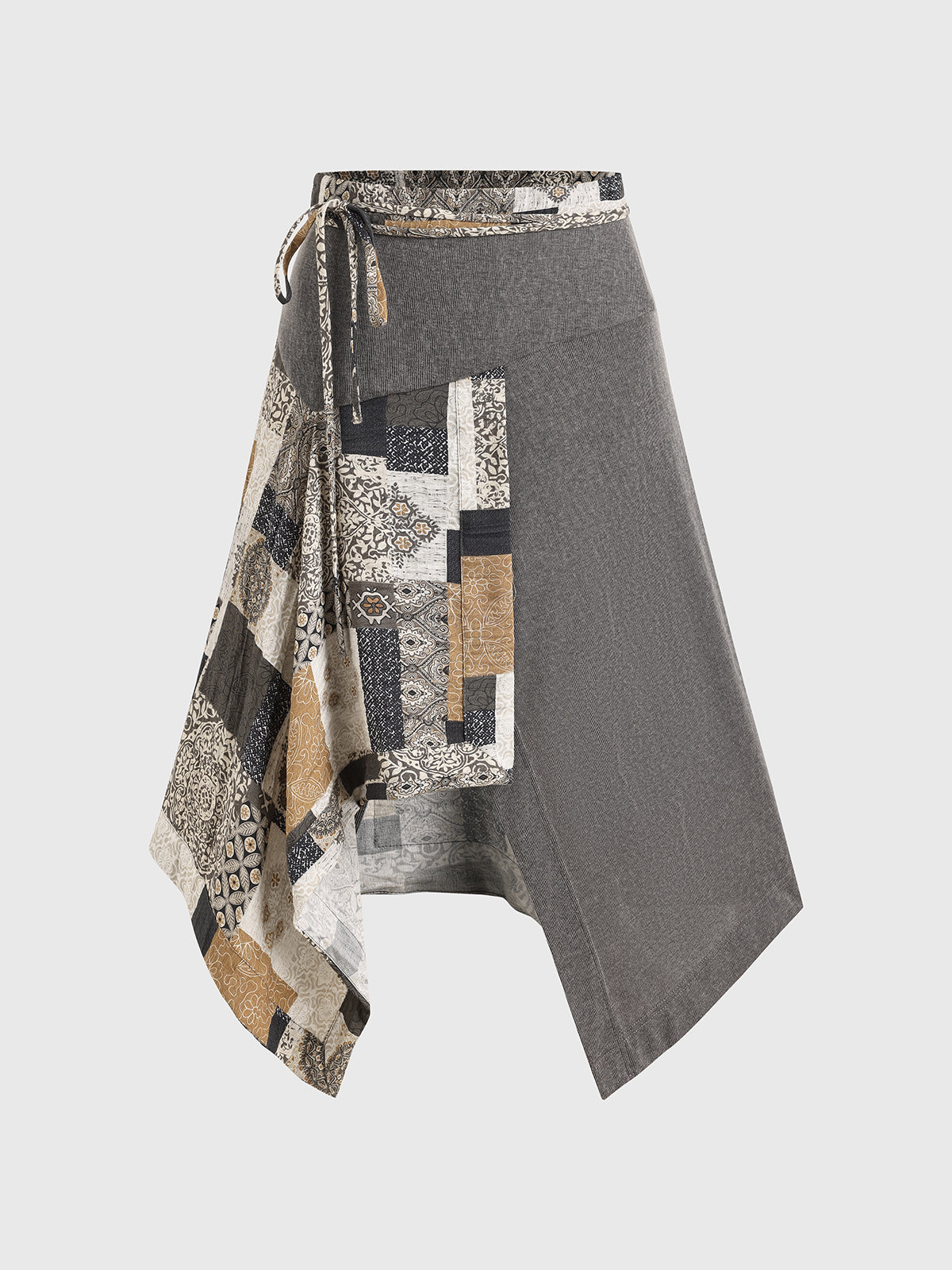 Brick Lane Asymmetric Patchwork Graphic Midi Skirt - Multi