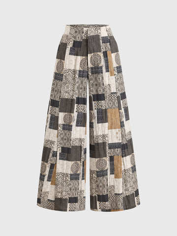 Brick Lane Wide-leg Patchwork Graphic Pants - Multi