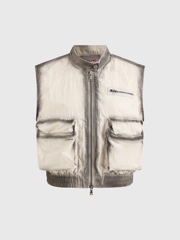 Brick Lane Baggy Contrast Color Utility Vest - Apricot