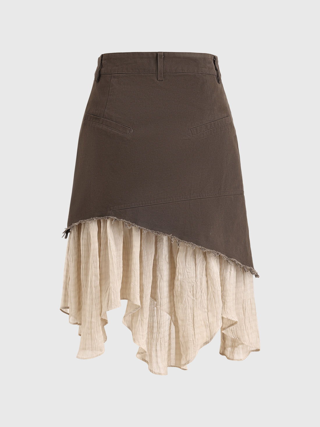 Brick Lane A-line Contrast Color Asymmetric Skirt - Coffee
