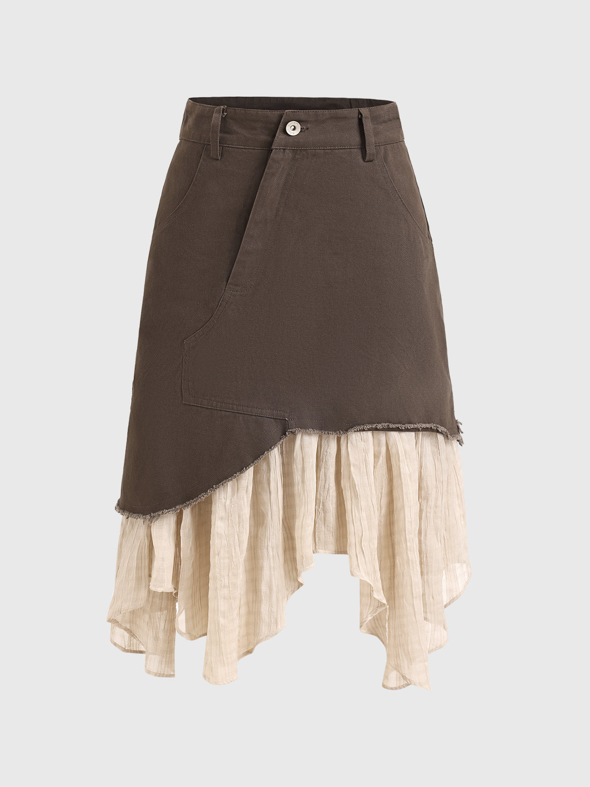 Brick Lane A-line Contrast Color Asymmetric Skirt - Coffee