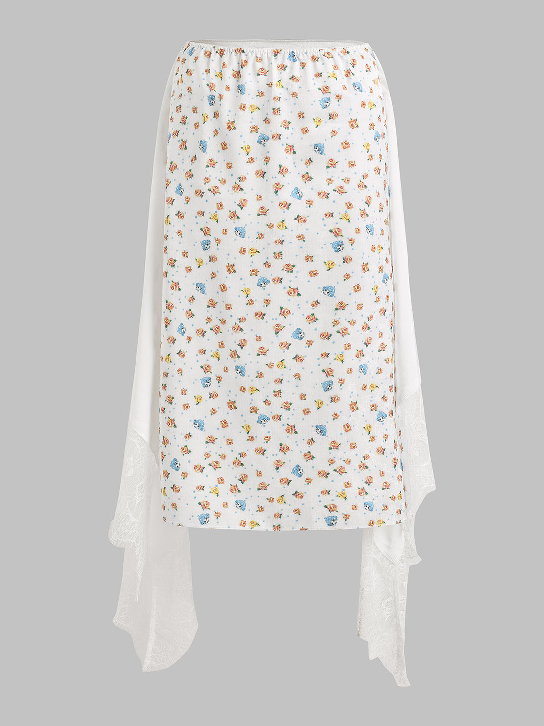 Brick Lane Straight Lace Flowers Midi Skirt - White