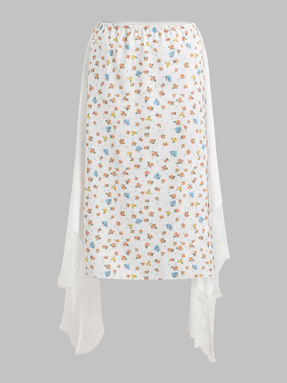 Brick Lane Straight Lace Flowers Midi Skirt - White