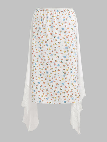 Brick Lane Straight Lace Flowers Midi Skirt - White