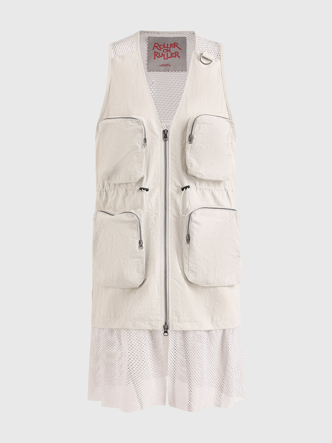 Brick Lane Layered-look Mesh Patchwork Utility Vest Dress - Apricot