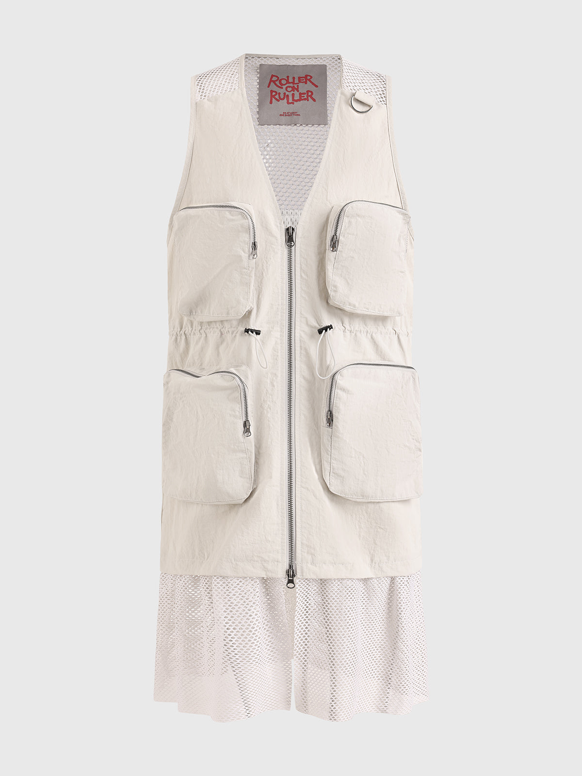 Brick Lane Layered-look Mesh Patchwork Utility Vest Dress - Apricot