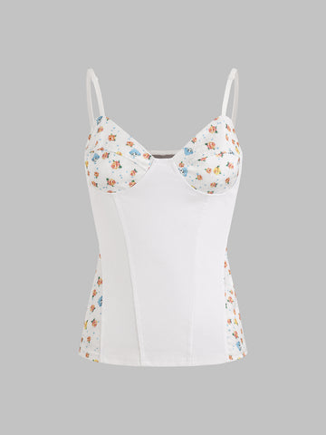 Brick Lane Skimming Floral Print Cami Top - Apricot