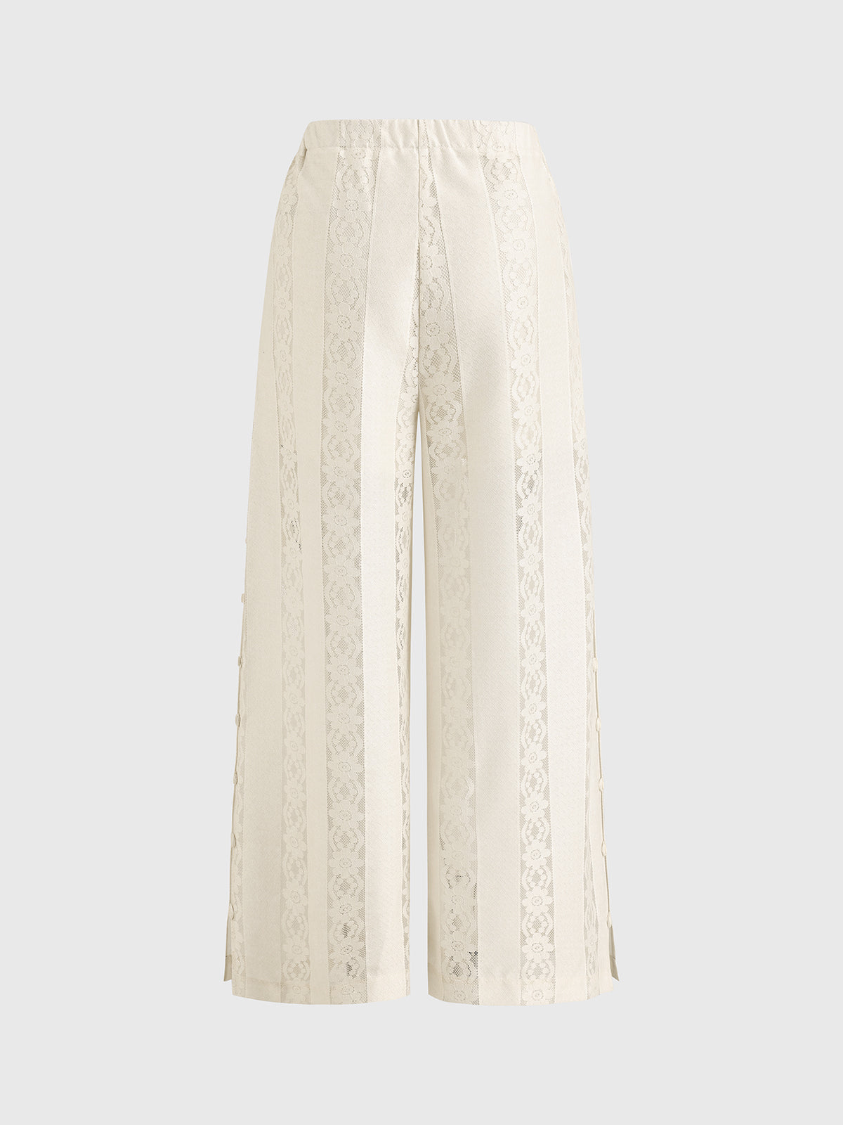 Dolled Office Straight Lace Detailed Wide-leg Pants - Apricot