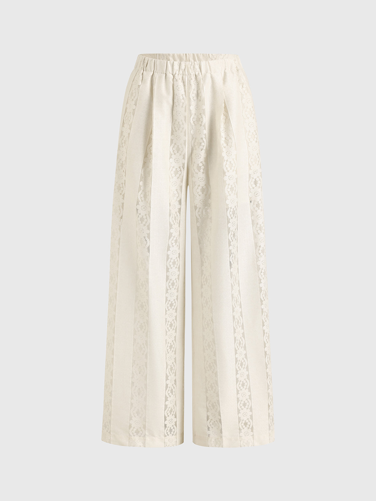 Dolled Office Straight Lace Detailed Wide-leg Pants - Apricot