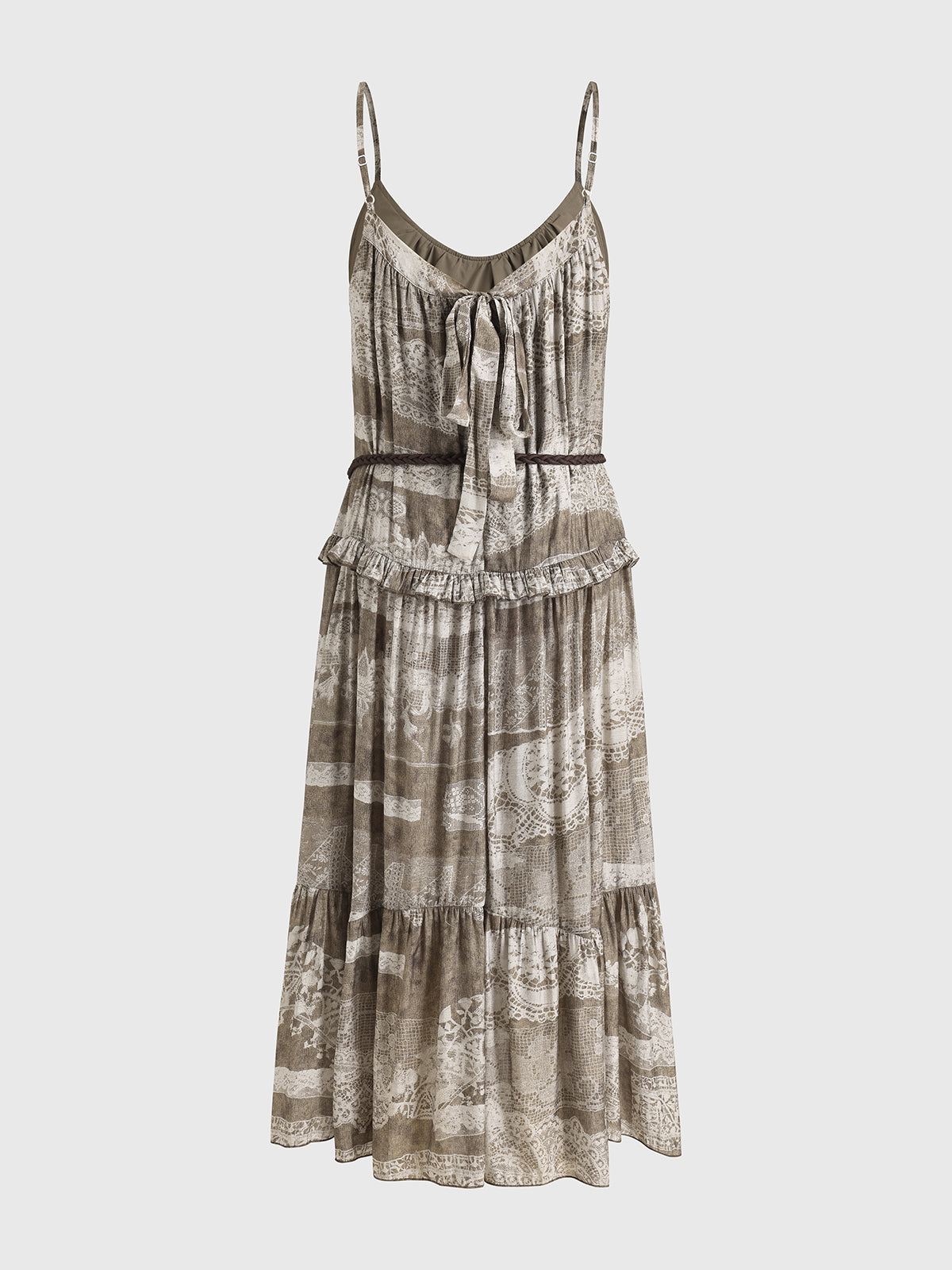 Dolled Office Draped Graphic Ruched Maxi Dress - Coffee