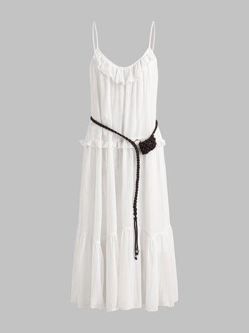Dolled Office Tie-waist Draped Cami Maxi Dress - White