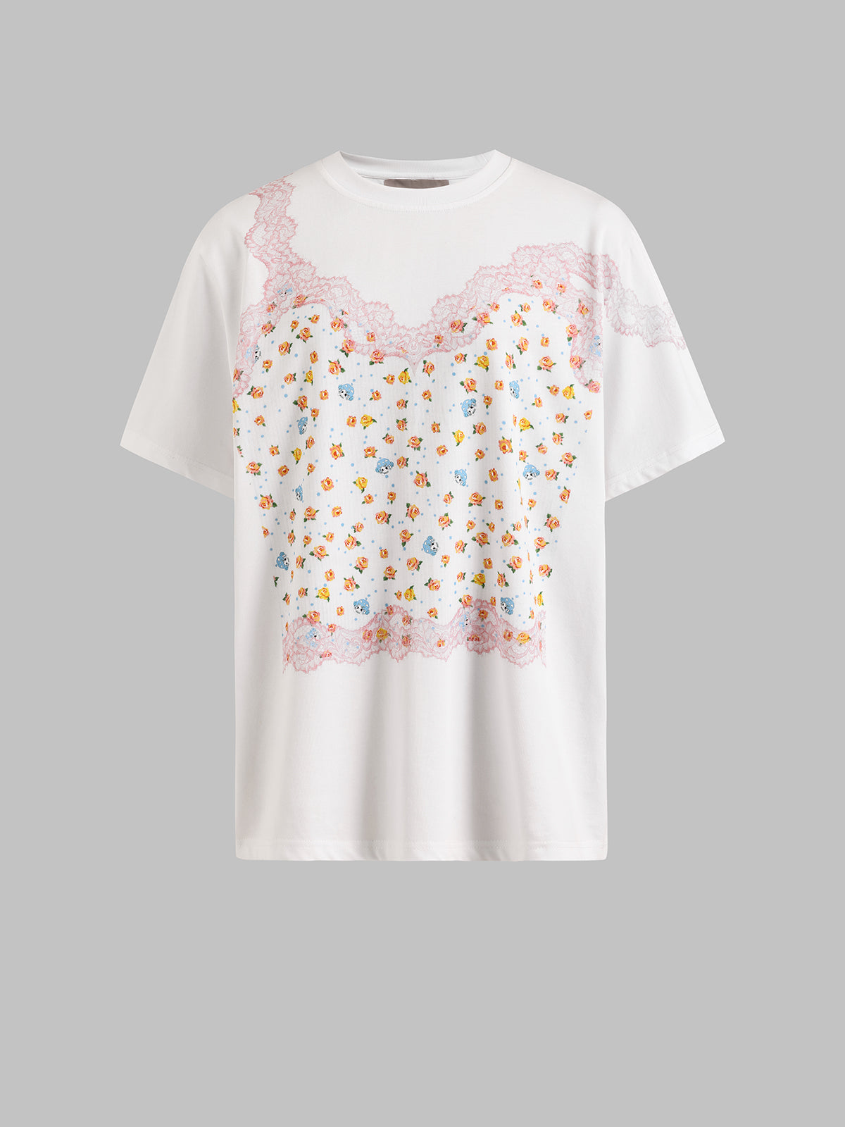 Brick Lane Baggy Butterfly Illustration Print Tee - White
