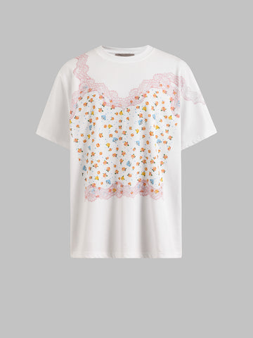 Brick Lane Baggy Butterfly Illustration Print Tee - White
