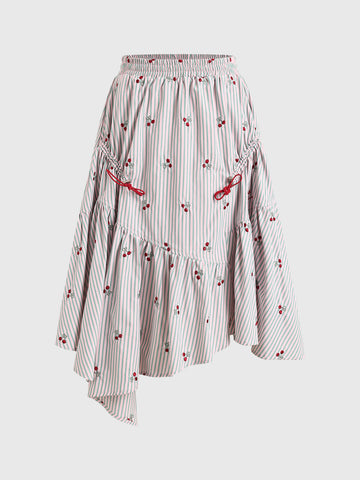 Brick Lane Asymmetric Abstract Stripe Midi Skirt - Multi