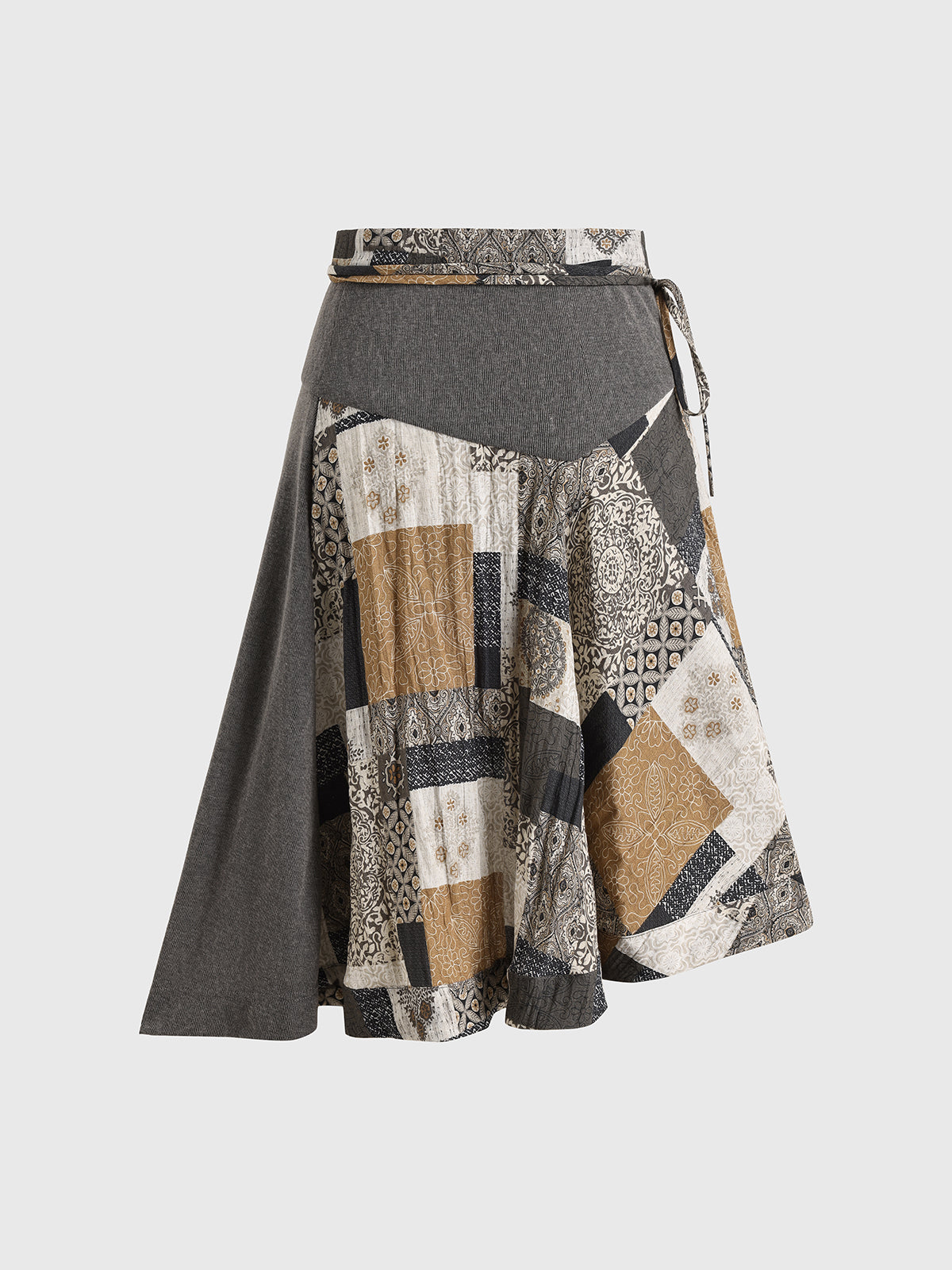 Brick Lane Asymmetric Patchwork Graphic Midi Skirt - Multi
