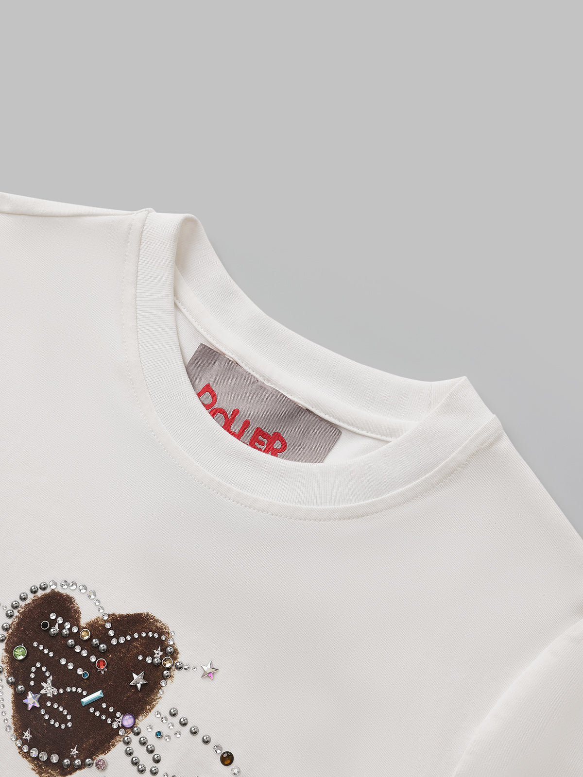Brick Lane Skimming Rhinestone Heart Graphic Tee - White