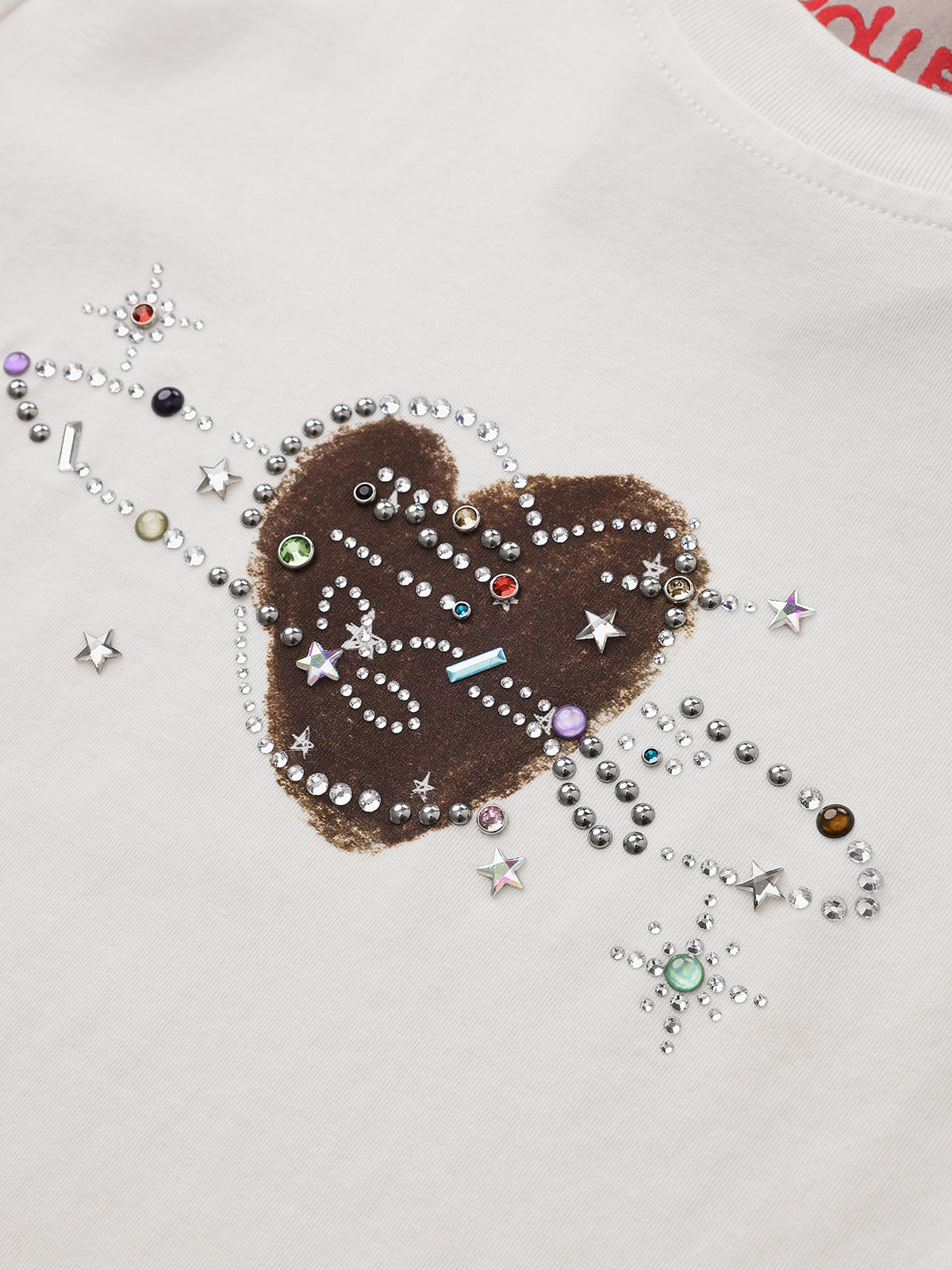 Brick Lane Skimming Rhinestone Heart Graphic Tee - White