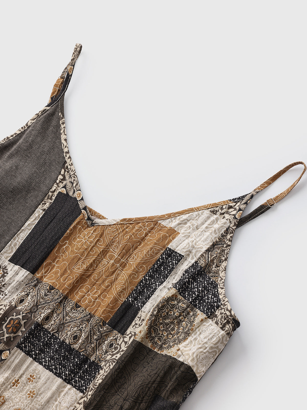 Brick Lane Ruffled Contrast Color Patchwork Dress - Brown/Multi