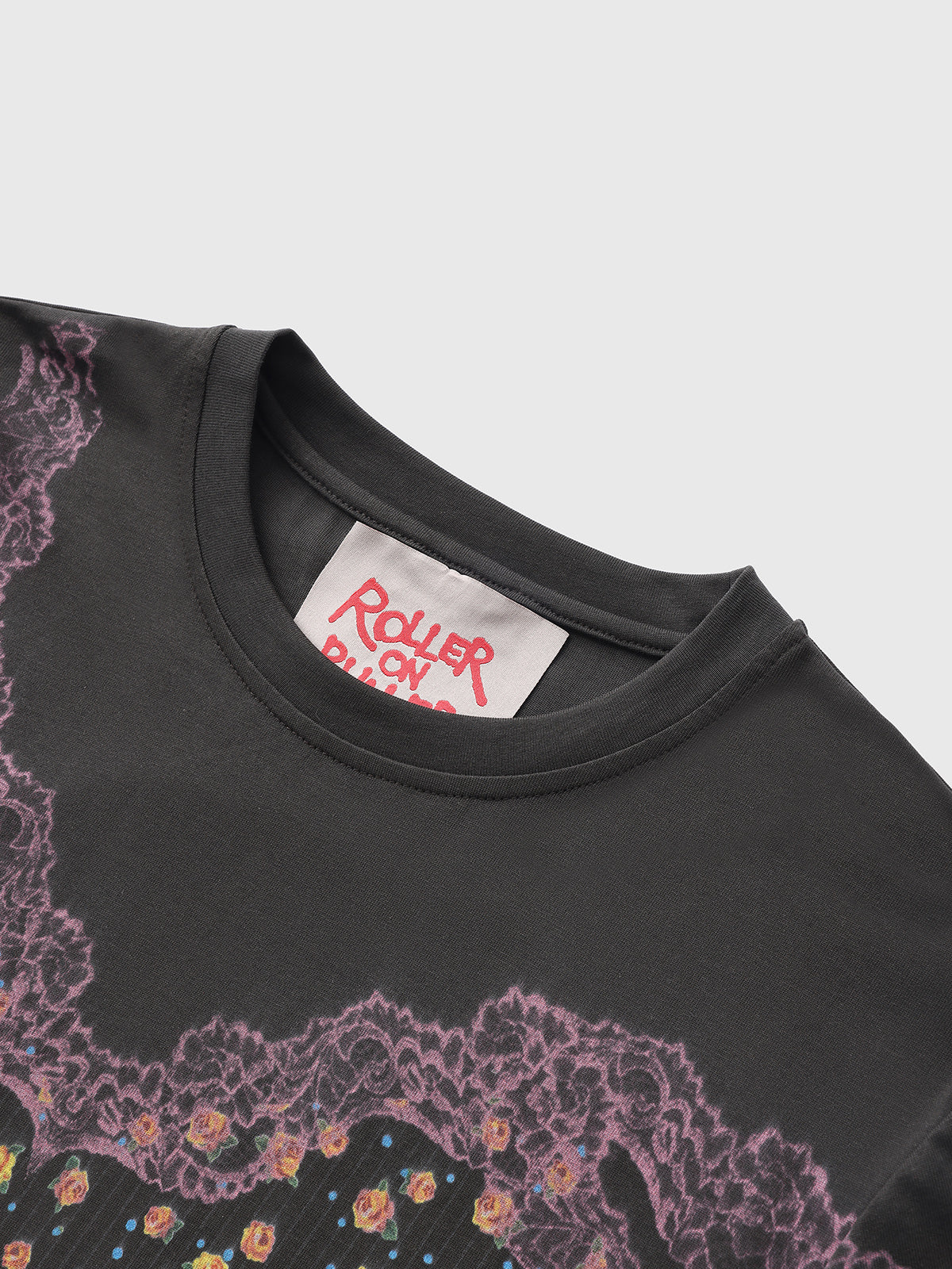 Brick Lane Baggy Butterfly Illustration Print Tee - Charcoal