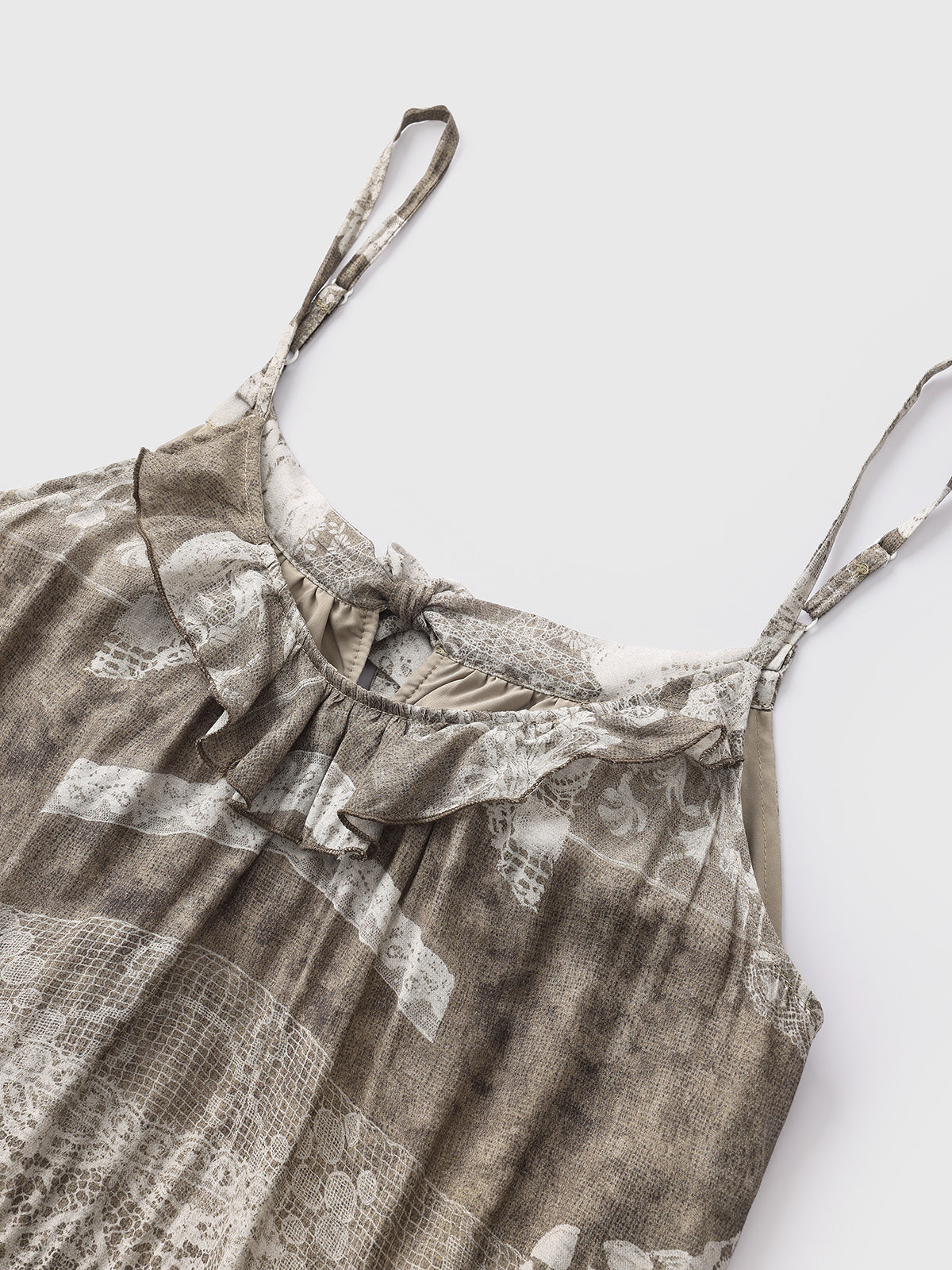 Dolled Office Draped Graphic Ruched Maxi Dress - Coffee