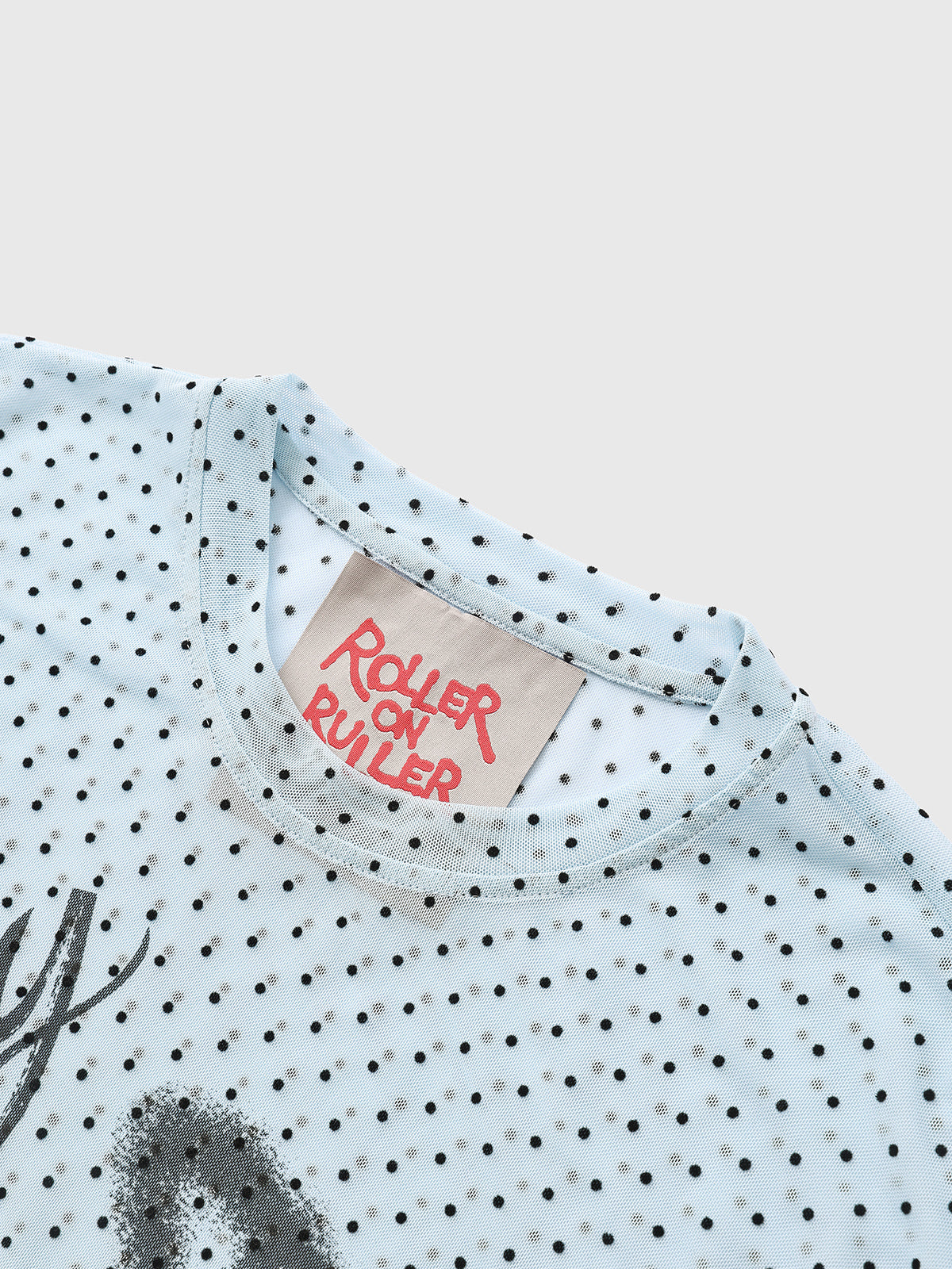 Brick Lane Mesh Dot Graphic Long Sleeve Top - Baby Blue