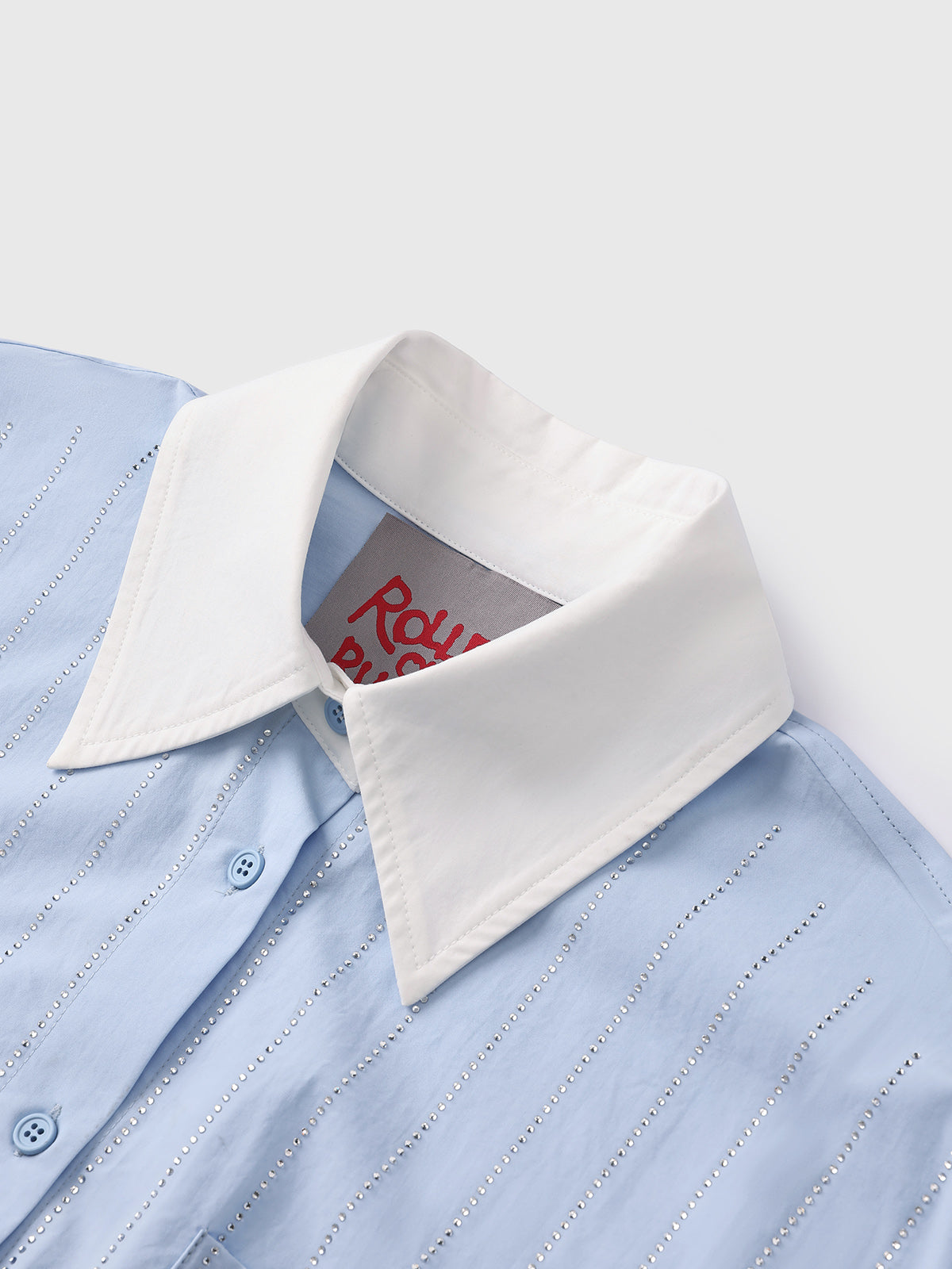 Dolled Office Baggy Stripe Contrast Collar Shirt - Blue/White