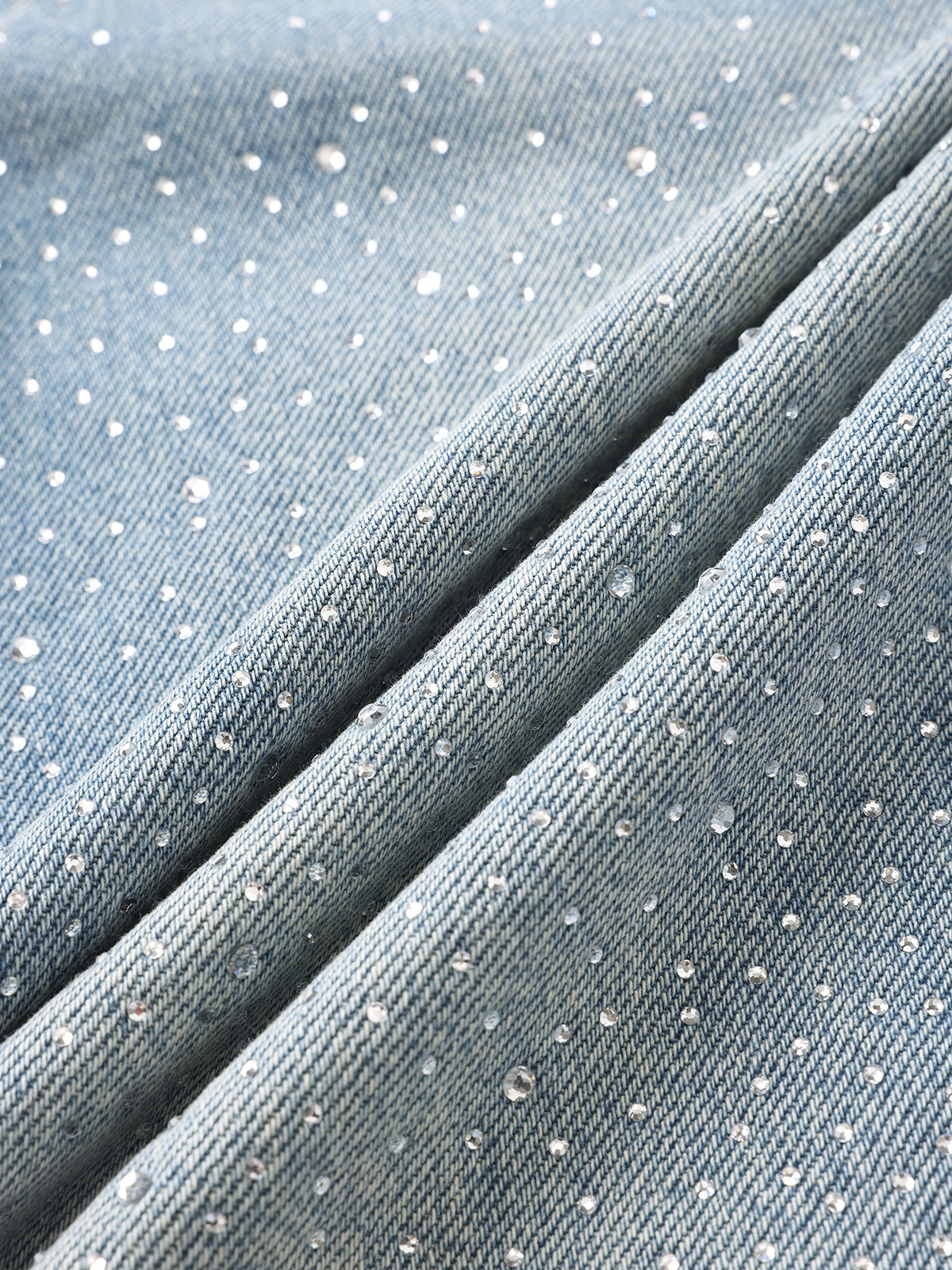 Brick Lane Wide-leg Rhinestone Studded Washed Jeans - Blue