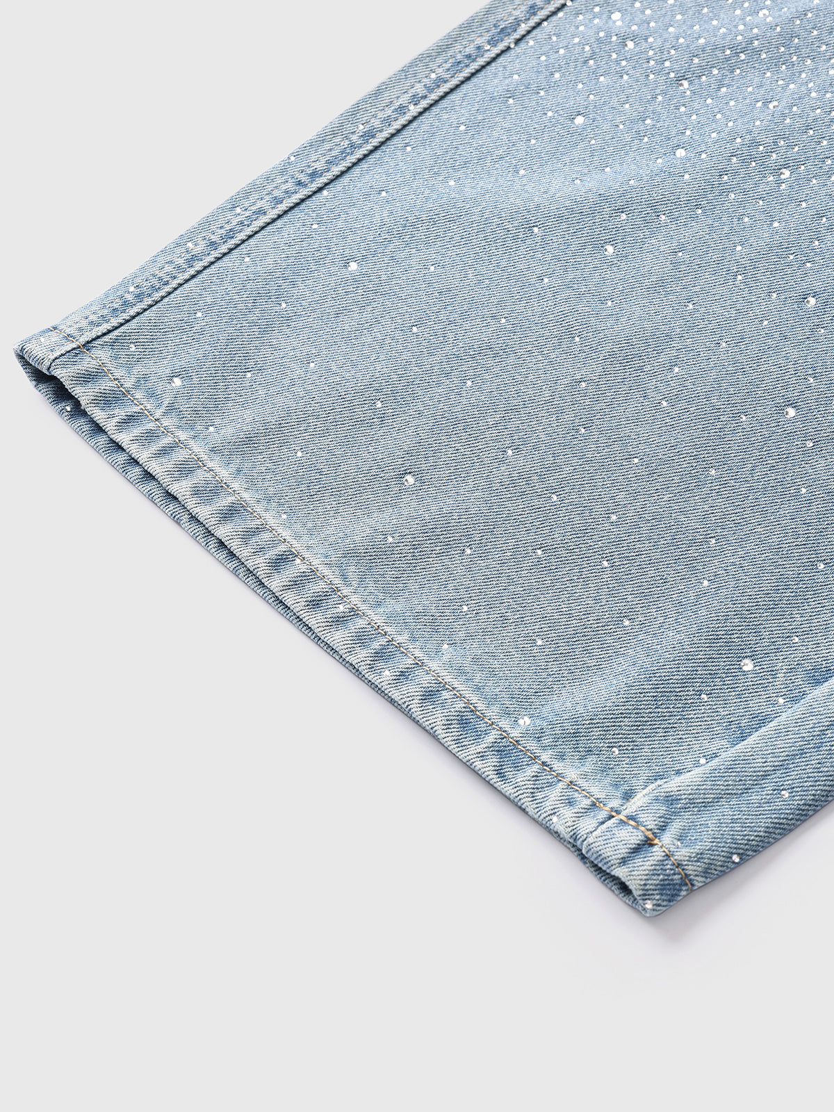 Brick Lane Wide-leg Rhinestone Studded Washed Jeans - Blue